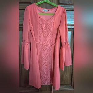 Speechless Girls Size 8 Peach/Coral Lace Dress Bell Sleeves